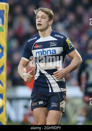 Michael Haley de sale Sharks lors du match de Premiership d'Aviva entre sale Sharks et Leicester Tigers au stade AJ Bell, en Angleterre, le samedi 27 décembre 2014. Simon Bellis Banque D'Images