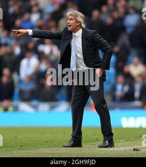 Manuel Pellegrini directeur de Manchester City pendant le match de la Barclays Premier League entre Manchester City et Aston Villa au Etihad Stadium, en Angleterre, le 25 avril 2015. Photo Philip Oldham. Banque D'Images