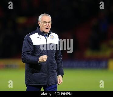 Le Claudio Ranieri de Leicester City célèbre au coup de sifflet final - English Premier League - Watford vs Leicester City - Vicarage Road - Londres - Angleterre - 5 mars 2016 - pic David Klein/Sportimagedurant le match de Barclays Premier League à Vicarage Road. Le crédit photo doit être lu : David Klein/Sportimage via PA Images Banque D'Images