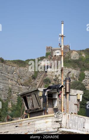 East Hill Lift de bateaux de pêche Banque D'Images