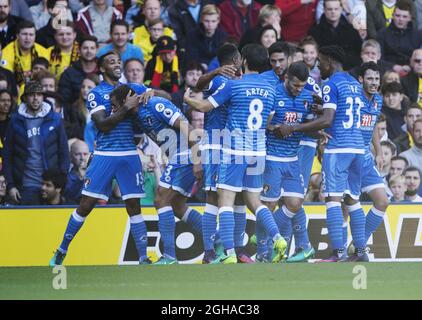 Callum Wilson de Bournemouth célèbre son but d'ouverture lors du match de la Premier League au stade Vicarage Road, Londres. Date de la photo 1er octobre 2016 pic David Klein/Sportimage via PA Images Banque D'Images