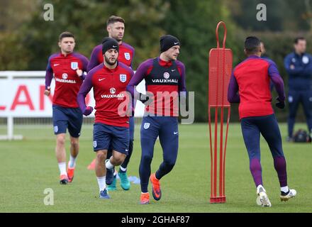 Jack Wilshere et Jamie Vardy en Angleterre pendant leur entraînement au centre de formation Tottenham Hotspur, Londres. Date de la photo 14 novembre 2016 pic David Klein/Sportimage via PA Images Banque D'Images