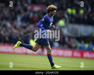 Mauroane Fellaini, de Manchester United, célèbre le premier but du match de la Premier League anglaise au stade Riverside, à Middlesbrough. Date de la photo : 19 mars 2017. Le crédit PIC doit se lire comme suit : Simon Bellis/Sportimage via PA Images Banque D'Images