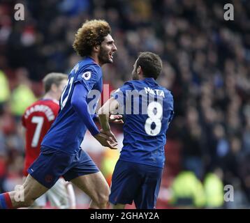 Mauroane Fellaini, de Manchester United, célèbre le premier but du match de la Premier League anglaise au stade Riverside, à Middlesbrough. Date de la photo : 19 mars 2017. Le crédit PIC doit se lire comme suit : Simon Bellis/Sportimage via PA Images Banque D'Images