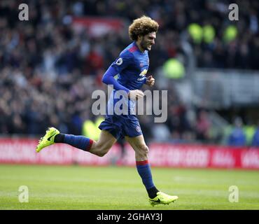 Mauroane Fellaini, de Manchester United, célèbre le premier but du match de la Premier League anglaise au stade Riverside, à Middlesbrough. Date de la photo : 19 mars 2017. Le crédit PIC doit se lire comme suit : Simon Bellis/Sportimage via PA Images Banque D'Images