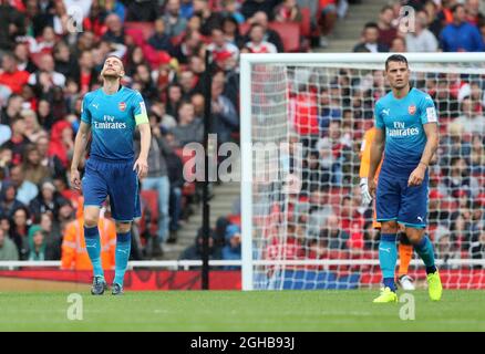 Le per Mertesacker d'Arsenal est abattu après le but d'ouverture de Benfica lors du match d'avant-saison au stade Emirates, Londres. Photo le 29 juillet 2017. Le crédit photo doit être lu : David Klein/Sportimage via PA Images Banque D'Images