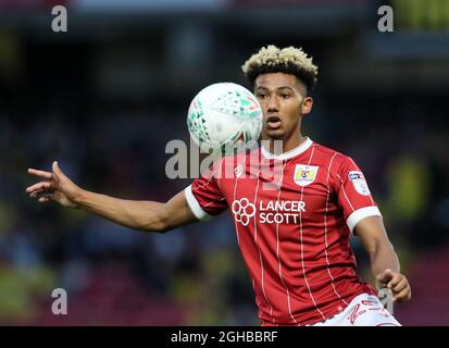 Lloyd Kelly de Bristol City en action pendant le match de la coupe Carabao au stade Vicarage Road, à Watford. Photo date 22 août 2017. Le crédit photo doit être lu : David Klein/Sportimage via PA Images Banque D'Images