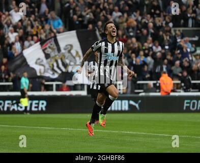 Joselu de Newcastle United fête ses points lors du premier match de ligue au stade St James' Park, Newcastle upon Tyne. Date de la photo 1er octobre 2017. Le crédit photo doit se lire comme suit : Jamie Tyerman/Sportimage via PA Images Banque D'Images