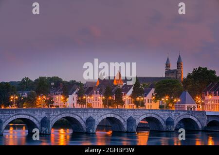 Sint Servaasbrug (or the St. Servatius Bridge) is an arched stone footbridge across the Meuse River in Maastricht, Netherlands. It is named after Sain Stock Photo