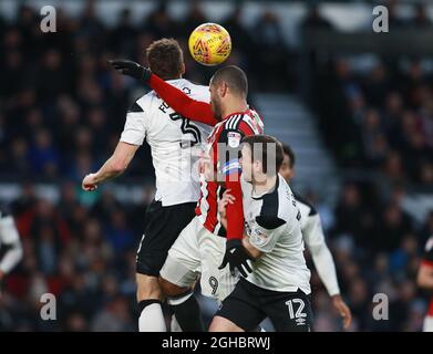 Leon Clarke de Sheffield Utd en action pendant le match de championnat au Pride Park Stadium, Derby. Date de la photo 1er janvier 2018. Le crédit photo doit se lire comme suit : Simon Bellis/Sportimage via PA Images Banque D'Images