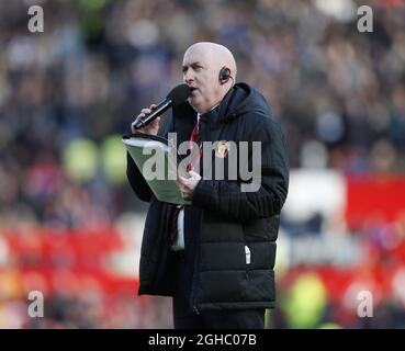 Alan Keegan le présentateur du stade Manchester United lors du premier match de ligue au stade Old Trafford, Manchester. Photo date 25 février 2018. Le crédit photo doit se lire comme suit : Simon Bellis/Sportimage via PA Images Banque D'Images