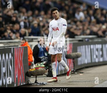 Le DELE Alli de Tottenham est abattu lors du match de la Champions League Round of 16 au stade Wembley, à Londres. Date de la photo : 7 mars 2018. Le crédit photo doit être lu : David Klein/Sportimage via PA Images Banque D'Images