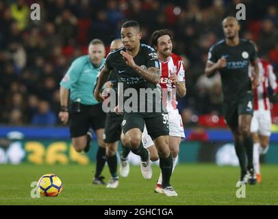 Gabriel Jesus de Manchester City avance pendant le match de première ligue au Britannia Stadium, Stoke on Trent. Photo date 12 mars 2018. Le crédit photo doit se lire comme suit : Andrew Yates/Sportimage via PA Images Banque D'Images