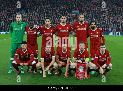 Équipe de Liverpool pendant le match de demi-finale de la Ligue des champions au stade Anfield, à Liverpool. Date de la photo : 24 avril 2018. Le crédit photo doit se lire comme suit : Simon Bellis/Sportimage via PA Images Banque D'Images