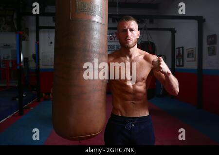 Boxeur Terry Flanagan WBO Champion léger du monde lors d'une séance de tir avant combat dans le meilleur gymnase de boxe de Manchester. Photo le 5 juin 2018. Le crédit photo doit se lire comme suit : Philip Oldham/Sportimage via PA Images Banque D'Images