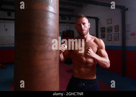 Boxeur Terry Flanagan WBO Champion léger du monde lors d'une séance de tir avant combat dans le meilleur gymnase de boxe de Manchester. Photo le 5 juin 2018. Le crédit photo doit se lire comme suit : Philip Oldham/Sportimage via PA Images Banque D'Images