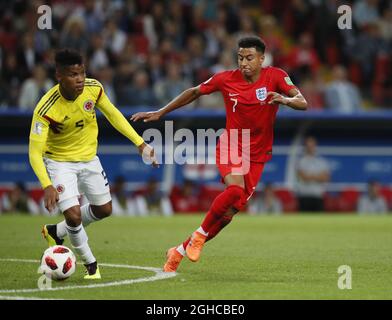 Wilmar Barrios de Colombie et Jesse Lingard d'Angleterre lors du match de la coupe du monde de la FIFA 2018 Round of 16 au stade Spartak de Moscou. Photo date 3 juillet 2018. Le crédit photo doit être lu : David Klein/Sportimage via PA Images Banque D'Images