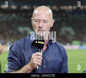 Alan Shearer, ancien joueur d'Angleterre, est désormais un expert de la BBC lors du match semi-final de la coupe du monde de la FIFA 2018 au stade Luzhniki, à Moscou. Photo le 11 juillet 2018. Le crédit photo doit être lu : David Klein/Sportimage via PA Images Banque D'Images