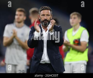 Derek McInnes, responsable d'Aberdeen, lors du deuxième tour du 2e match de qualification de l'Europa League au stade Turf Moor, à Burnley. Date de la photo : 02 août 2018. Le crédit photo doit se lire comme suit : Simon Bellis/Sportimage via PA Images Banque D'Images