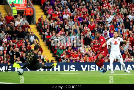 Georginio Wijnaldum de Liverpool marque son deuxième but lors du match d'avant-saison au stade Anfield, à Liverpool. Date de la photo 7 août 2018. Le crédit d'image devrait se lire: Matt McNulty/Sportimage via PA Images Banque D'Images