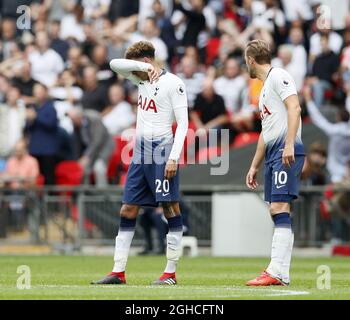 Le DELE Alli de Tottenham semble abattu après le but d'ouverture de Fulham lors du match de la Premier League au stade Wembley, Londres. Photo date 18 août 2018. Le crédit photo doit être lu : David Klein/Sportimage via PA Images Banque D'Images