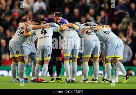Les joueurs du comté de Derby se caucus avant de se lancer lors du match de la troisième manche de la Carabao Cup au stade Old Trafford, à Manchester. Photo date 25 septembre 2018. Le crédit d'image devrait se lire: Matt McNulty/Sportimage Banque D'Images
