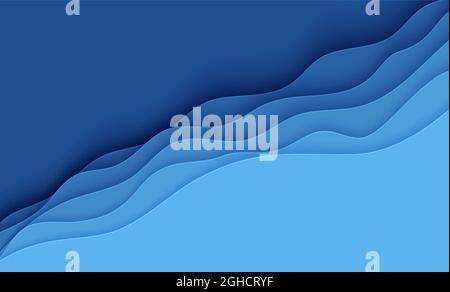 Arrière-plan abstrait bleu avec style de coupe de papier. Couches de papier eau ondulée pour la Journée mondiale des océans le 8 juin. Modèle d'affiches Vector Earth, brochures sur l'écologie Illustration de Vecteur