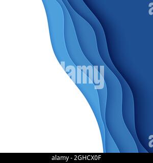 Arrière-plan abstrait bleu avec style de coupe de papier. Couches de papier eau ondulée pour la Journée mondiale des océans le 8 juin. Modèle d'affiches carrées de la Terre vectorielle, écologie Illustration de Vecteur