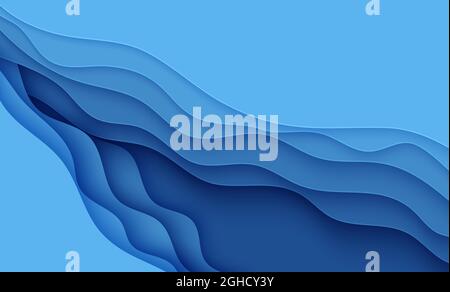 Arrière-plan abstrait bleu avec style de coupe de papier. Couches de papier eau ondulée pour la Journée mondiale des océans le 8 juin. Modèle d'affiches Vector Earth, brochures sur l'écologie Illustration de Vecteur