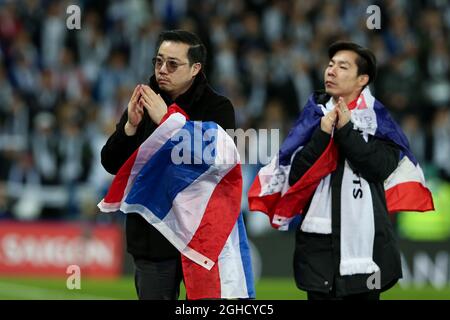 Aiyawatt Srivaddhanaprabha dirige les joueurs de Leicester City sur un tour en l'honneur du soutien reçu après la mort de Vichai Srivaddhanaprabha lors du match de Premier League au King Power Stadium, Leicester. Date de la photo : 10 novembre 2018. Le crédit photo doit se lire comme suit : James Wilson/Sportimage via PA Images Banque D'Images