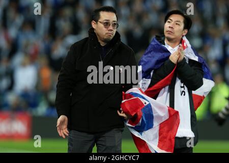 Aiyawatt Srivaddhanaprabha dirige les joueurs de Leicester City sur un tour en l'honneur du soutien reçu après la mort de Vichai Srivaddhanaprabha lors du match de Premier League au King Power Stadium, Leicester. Date de la photo : 10 novembre 2018. Le crédit photo doit se lire comme suit : James Wilson/Sportimage via PA Images Banque D'Images