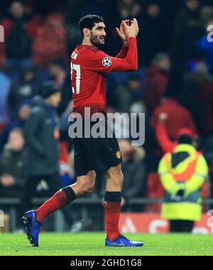 Marouane Fellaini de Manchester United applaudit les fans à plein temps lors du match de la Ligue des champions de l'UEFA à Old Trafford, Manchester. Photo le 27 novembre 2018. Le crédit d'image devrait se lire: Matt McNulty/Sportimage via PA Images Banque D'Images