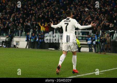 Cristiano Ronaldo de Juventus célèbre lors du match H de l'UEFA Champions League au stade Juventus de Turin. Date de la photo : 27 novembre 2018. Le crédit photo doit être lu : Jonathan Moscrop/Sportimage via PA Images Banque D'Images