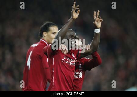 Le Sadio Mane de Liverpool célèbre ses points lors du match de la Premier League au stade Anfield, à Liverpool. Photo le 29 décembre 2018. Le crédit photo doit se lire comme suit : Andrew Yates/Sportimage via PA Images Banque D'Images