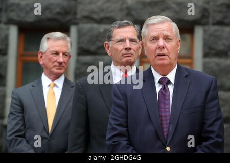 KIEV, UKRAINE - 06 SEPTEMBRE 2021 - le sénateur américain Lindsey Graham est photographié lors de la réunion d'information qui suit la réunion avec le président ukrainien Volodymyr Zelenskyy, Kiev, capitale de l'Ukraine crédit: UKRINFORM/Alay Live News Banque D'Images