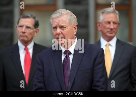 KIEV, UKRAINE - 06 SEPTEMBRE 2021 - le sénateur américain Lindsey Graham est photographié lors de la réunion d'information qui suit la réunion avec le président ukrainien Volodymyr Zelenskyy, Kiev, capitale de l'Ukraine crédit: UKRINFORM/Alay Live News Banque D'Images