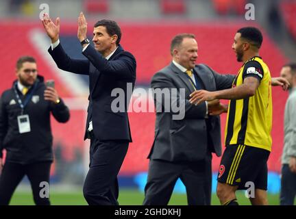 Javi Gracia, directeur de Watford, célèbre à la fin du demi-finale de la coupe FA, au stade Wembley, à Londres. Date de la photo : 7 avril 2019. Le crédit photo doit être lu : Robin Parker/Sportimage via PA Images Banque D'Images