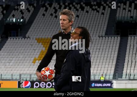 Edwin Van der SAR et Edgar Davids, anciens joueurs de Juventus et d'Ajax, photographiés pendant la séance de formation au stade Allianz, à Turin. Date de la photo : 15 avril 2019. Le crédit photo doit être lu : Jonathan Moscrop/Sportimage via PA Images Banque D'Images