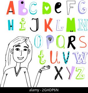 Alphabet anglais avec lettres inscriptions différentes Illustration de Vecteur