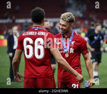 Alex Oxlade-Chamberlain de Liverpool célèbre le match de la Ligue des champions de l'UEFA au stade Wanda Metropolitano, à Madrid. Date de la photo : 1er juin 2019. Le crédit photo doit être lu : David Klein/Sportimage via PA Images Banque D'Images