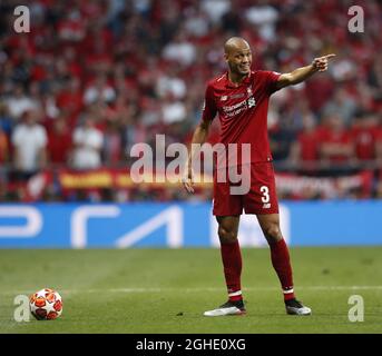 Fabinho de Liverpool en action lors du match de la Ligue des champions de l'UEFA au stade Wanda Metropolitano, à Madrid. Date de la photo : 1er juin 2019. Le crédit photo doit être lu : David Klein/Sportimage via PA Images Banque D'Images