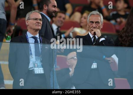 Giorgio Marchetti, Secrétaire général adjoint de l'UEFA, et Gabriele Gravina, Président de la FIGC, lors du match 2019 du Championnat des moins de 21 ans de l'UEFA à Renato Dall'Ara, Bologne. Date de la photo : 16 juin 2019. Le crédit photo doit être lu : Jonathan Moscrop/Sportimage via PA Images Banque D'Images