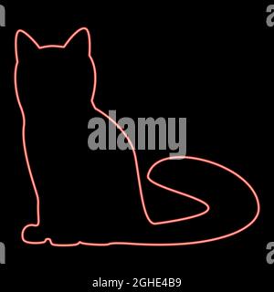 Illustration vectorielle de couleur rouge chat néon image claire de style plat Illustration de Vecteur