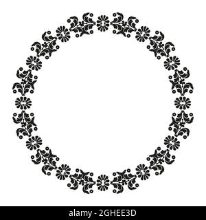 Motif circulaire damassé. Cadre orné d'éléments floraux vintage décoratifs. Noir et blanc. Cadre vintage. Illustration de Vecteur