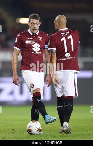 Andrea Belotti et Simone Zaza du FC Torino pendant le match de la série A au Stadio Grande Torino, Turin. Date de la photo : 16 septembre 2019. Le crédit photo doit être lu : Jonathan Moscrop/Sportimage via PA Images Banque D'Images