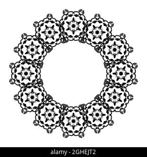 Cadre rond en dentelle. Entourez les mandalas avec la place pour le texte. Noir et blanc. Arabesque pour la décoration des cartes et des invitations. Illustration de Vecteur