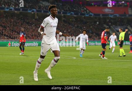 Tammy Abraham, de Chelsea, célèbre après avoir atteint le but d'ouverture lors du match de la Ligue des champions de l'UEFA au Stade Pierre Mauroy, Lille. Date de la photo : 2 octobre 2019. Le crédit photo doit se lire comme suit : Paul Terry/Sportimage via PA Images Banque D'Images