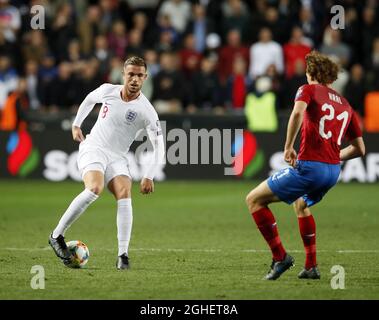 Jordan Henderson en Angleterre lors du match de qualification de l'UEFA Euro 2020 au stade Sinobo à Prague. Date de la photo : 11 octobre 2019. Le crédit photo doit être lu : David Klein/Sportimage via PA Images Banque D'Images