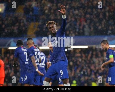 Tammy Abraham de Chelsea célèbre le but d'ouverture lors du match de la Ligue des champions de l'UEFA à Stamford Bridge, Londres. Date de la photo : 9 décembre 2019. Le crédit photo doit se lire comme suit : Paul Terry/Sportimage via PA Images Banque D'Images