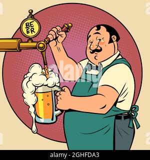 Le barman du pub verse de la bière à la pression. Boissons alcoolisées, restaurant de bière Illustration de Vecteur